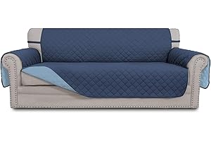Greatime Sofaschoner, Sofa Schutz Abdeckung, Schonbezug, Sofaüberwurf, Sofabezug, Rutschfes，Reversible Gesteppte, Pet, Haustier Abdeckung, Kinder, Katzen, Hunde（Übergroß-3-Sitzer，Dunkelblau/Hellblau）
