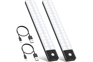 QTshine 2 Paquete Luz LED Armario, Súper Brillante 80 LED Luz Nocturna con Sensor de Movimiento,32 CM, Inalámbrico, USB-C Recargable, Magnético, 3 modos, Ideal para Armario, Cocina, Garaje