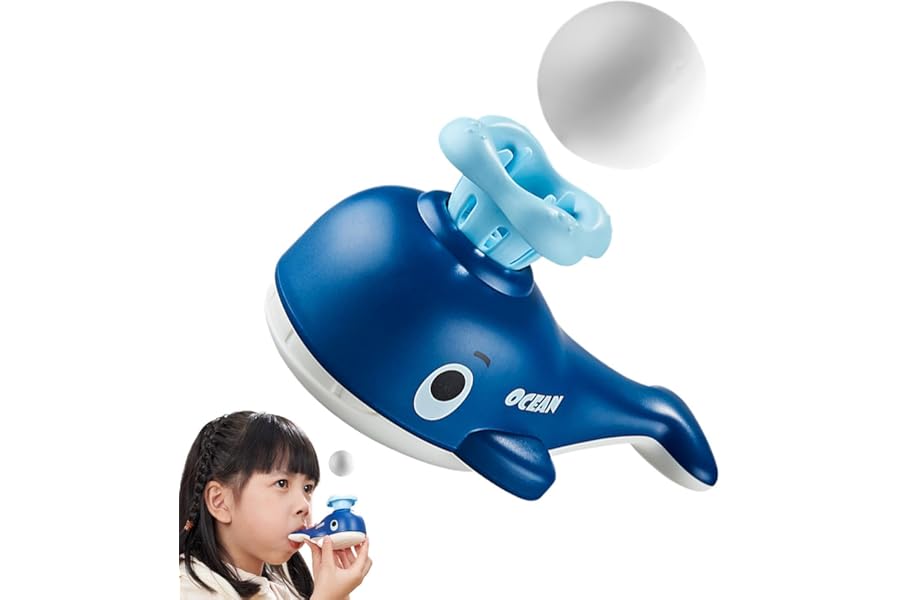 Breathing Exerciser Toys for Kids - Cute Whale Floating Blow Balls Game Toys for Lung Training with 2 Foam Spheres | Material with Ergonomic Mouthpiece, Blue/Pink 15cm
