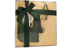 Ilm Verlag Geschenkbox Set mit Gebetsteppich, Tesbih und Surenbuch - Muslimischer Gebetsteppich Namaz-LIK Seccade, Gebets-Matte, Salah, Sejadah, Seccade, Islamic Prayer mat Rug, für das Gebet (Grün)