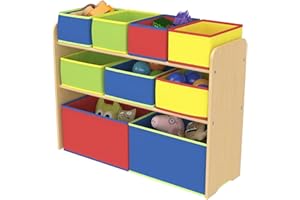 Luebel® Wooden Kids Children Toy Storage Rack shelf with 9 Boxes tidy Organizer Playroom
