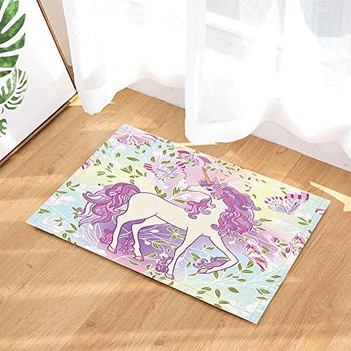 limttednethard Fairy Tale Decor, Girl Unicorn in Butterfly RainBow for Child Bath Rugs, Non-Slip Doormat Floor Entryways Indoor Front Door Mat, Kids Bath Mat, 15.7x23.6in, Bathroom Accessories
