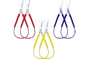 HUAHUO 6 Pcs Mini Loop Scissors, Safety Round-Headed Blade and Easy-Pressing Plastic Handle Student Scissors, for Handmade Preschool Training and Art Teaching