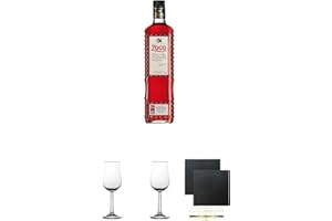 UNBEKANNT Pacharan Zoco Schlehenlikör 1,0 Liter + 2 Bugatti Nosing Gläser mit Eichstrich 2cl und 4cl + 2 Schiefer Glasuntersetzer eckig ca. 9,5 cm Ø