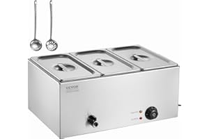 VEVOR kommerzieller Speisenwärmer Speisebehälter 3 x 5.3L Edelstahl Buffetwärmer, elektrische Warmhalteplatte, 1200 W Buffetbehälter Buffet-Wasserbad, Buffet-Bain-Marie, 30–85 °C Temperaturregelung