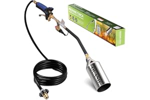 QUANIE Propane Torch Burner Weed Torch High Output 2,400,000 BTU with 10FT Hose,Heavy Duty Blow Torch with Flame Control and Turbo Trigger Push Button Igniter,Flamethrower for Garden Wood Ice Snow Road (Blue