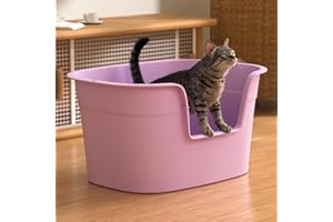 JUNHONSION Bardzo duża kuweta dla kota XL - głęboka kuweta dla kota, łatwe czyszczenie, niskie wejście, wysoka kuweta zapobiegająca rozlewaniu, bez bałaganu, 63 cm dł. x 45 cm szer. x 33 cm wys., fioletowa