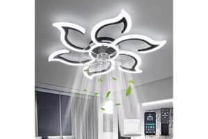 ‎YOLEDY YOLEDY Deckenlampe mit Ventilator Leise mit Fernbedienung, 88cm Schlafzimmerlampe mit Ventilator, Blume Form Design, Led Deckenventilator mit Beleuchtung Dimmbar DC Motor Winterbetrieb, Schwarz