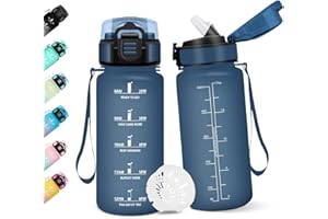 MOTSWEDI Borraccia, 500ML Con Paglia, Borraccia Bambini, Senza BPA, Borracce con Cannuccia, Bottiglia d'acqua Motivazionale con Indicatore del Tempo, Bottiglia Acqua per Scuola, Sport, Yoga - Blu navy