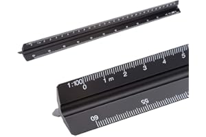 upain Scale Ruler, Architectural Triangular Ruler 30cm Aluminum Scale Ruler Metric 1:100 1:200 1:250 1:300 1:400 1:500 for Architects Engineers Students Solid Metal Ruler Black
