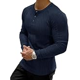 Muscle Cmdr Men's Ribbed Henley Shirt Slim Fit Muscle Shirt Fitted Cotton Short & Long Sleeve Casual T-Shirt
