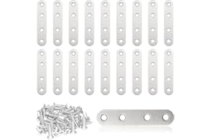 Hocansen 20 Pezzi Acciaio Inox Staffetta , con 80 Pezzi Viti,Mensola Piastre di giunzione Piastra di Riparazione per Fissaggio di Legno Tavolo Sedia Mensola (JM/76x16mm)