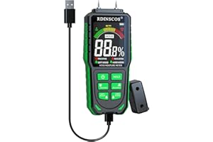 RDINSCOS Wood Moisture Meter Pin-Type Damp Meter Detector Rechargeable Firewood Moisture Tester with LCD Display Moisture Detector for Wall,Wood,Logs,Buliding Material (Black-pins)