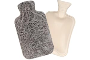 ORROKER Borsa Acqua Calda con Copertura Morbida, 2 Litri di Gomma Naturale Senza BPA, Resistente Borsa Dell'acqua Calda per Terapia Fredda e Calda, Cuscinetto Riscaldante per Alleviare il Dolore (Grigio)