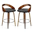 RedOAK® TASSO High Swivel Stool, Set of Two - Classic Style, Black Leatherette, Walnut Finish