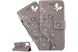 LEMAXELERS Galaxy A20e Hülle,Für Samsung Galaxy A20e Handyhülle Glitzer Diamant Schmetterling Blumen Prägung Flip Case PU Leder Cover Magnet Schutzhülle Handytasche für Samsung Galaxy A20e,GH Gray