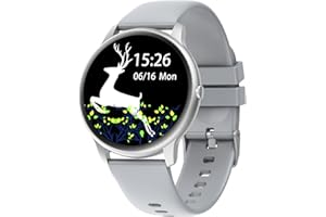 ASIAMENG Montre Connectée Femme Homme Ronde Smartwatch Cardiofréquencemètre Montre Sport Podometre Etanche IP68 Suivi Sommeil Montre Intelligente Bluetooth Notification SMS et Appel per Android iOS