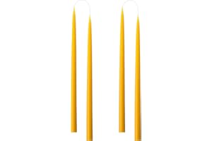 Kunstindustrien® Tapered Candles, Made in Denmark, 42 Colours Available, Dripless & Smokeless Dinner Candles, Candles Long Burning 15 Hours, Unscented Candle Gift Set, 4pcs. 2.2 x 35cm (Yellow)