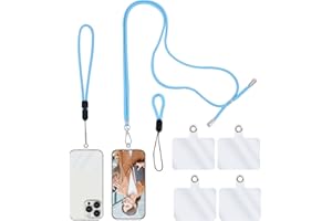 simarro Handykette Universal, 1 Schlüsselband +1 Handgelenkschlaufe + 1 Fingerband + 4 Transparent Abstandshalter, Handy Band Zum Umhängen Verstellbares Umhängeband für alle Smartphone (Blau)