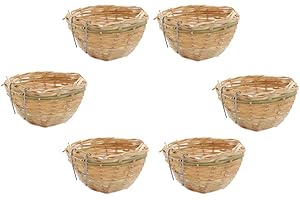 FAKEME FLAMEER 6pcs Bamboo Wicker Woven Canary Nest Pans Small Bird Nest Boxes Cage Hanging