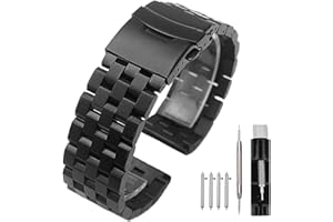 Kai Tian 18mm 20mm 22mm 24mm 26mm Metal Watch Strap Brushed Finish Watch Band, Stainless Steel Watch Bracelet Silver Black Blue with Deployment Clasp