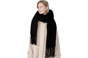 bhb Flauschiger Mohair-Optik Damenschal, Deckenschal – Weicher Oversize Schal aus Wolle mit Quasten, warm, elegant, übergroß, klobig, Winteraccessoire