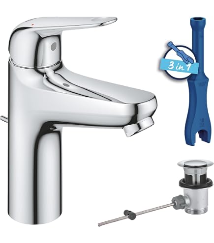 Mitigeur lavabo GROHE Quickfix Start Edge avec tirette et vidage taille S microfibre