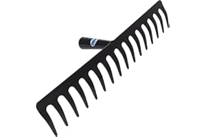 Amig - Rastrello da giardino | Rastrello metallico in acciaio con 14 denti robusti per rastrellare e lavorare la terra | Strumenti per orto e giardinaggio in colore nero | Misure: 350 mm.