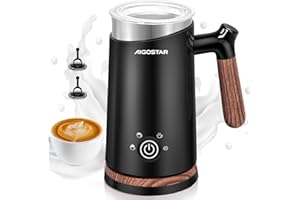Aigostar - Espumador de Leche 4 en 1, Espumador Leche Eléctrico 500W 300ml, Espuma Caliente/Fría Control de Temperatura Inteligente, Calentador y espumador de leche para Latte, Cappuccino, Chocolate