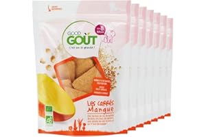GOOD GOÛT - Les Carrés Goût Mangue - Biscuits Pour Bébé - Dès 8 Mois - 100% Bio - Craquants Et Fondants - Multi-Céréales - Sans Sucre Ajoutés - Sans Gluten - Sachets Refermables - 50g