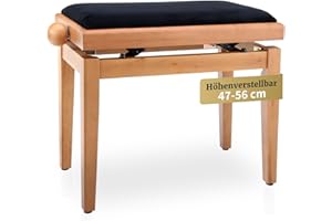 Classic Cantabile Ławka fortepianowa wiśniowa, jasno-matowa (bardzo stabilny mechanizm nożycowy, regulacja wysokości w zakresie 47-56 cm, siedzisko 55 x 32 cm)