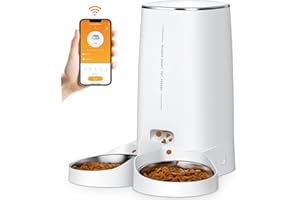 ROJECO Futterautomat 2 Näpfe für Katze Hund 4L WiFi APP-Automatisierte Waschbar Futterspender Katzenfutter mit Timer & Edelstahlschüssel, 1-10 Mahlzeiten pro Tag für kleine/mittlere Haustiere