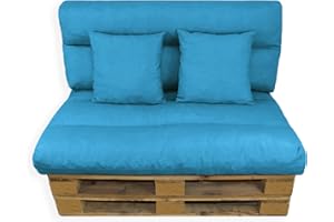 Acomoda Textil - Cojines Sofá Palets 120x80 cm. Conjunto 4 Piezas Desenfundable, Lavable y Mullido de Tela para Interior y Exterior, NO Incluye PALETS. (Azul)