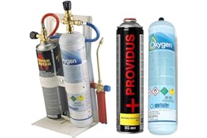 GASFRIGO® - Kit cannello saldatura Oxyturbo Turbo set 30 + 1 Bombola ossigeno per saldatura da 930 ml 110 bar attacco M12X1RH-IT+ 1 Cartuccia per cannello propano/butano 30/70% da 330 gr