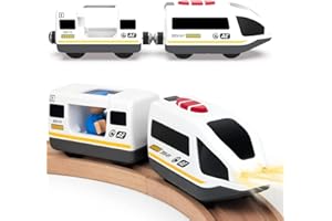 TOPLIVING Batteriebetriebenes Eisenbahnschienenset aus Holz, Spielzeug, hohe Geschwindigkeit, für Kleinkinder im Alter von 3 4 5 Jahren, Jungen, Kinder, Magnetkupplungen, Stadtfahrzeug mit Figuren