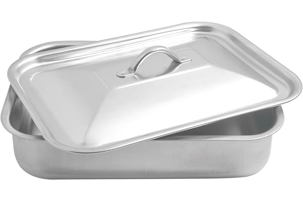 Steel Pan SP711162, Plat à four, Plat à gratins, Plat de cuisson rectangulaire avec couvercle, Revêtement antiadhésif, Sans PFAS, 35 x 26 cm, Tout Inox, Fabrication Italie