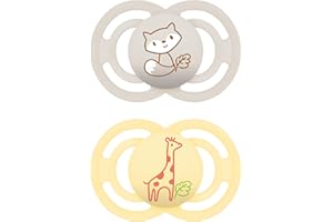 MAM Perfect Confezione Doppia Succhietto 16+ Mesi (Set da 2), Ciuccio MAM 16 36 mesi silicone per un sano sviluppo orale, Kit da 2 accessori neonato con porta ciuccio sterilizzatore, Giallo/Neutro