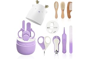 HAGOT Set per la Cura del Bambino 7 in 1 con Custodia Carina, Tagliaunghie, Forbicine, Lima, Pinzette e Sspazzola in Silicone, Set per la Cura del Bambino e Dei Neonati