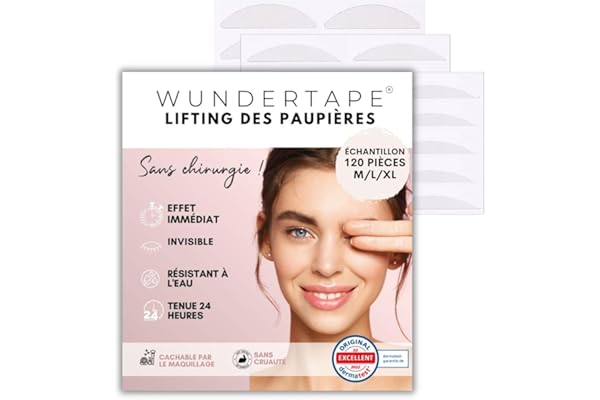 WUNDERTAPE Schlupflider Stripes Bandes invisibles pour paupières tombantes, bandes pour lifting des paupières sans chirurgie ! (étanche, tenue 24h, bandes pour double paupière) Bande pour paupières (M