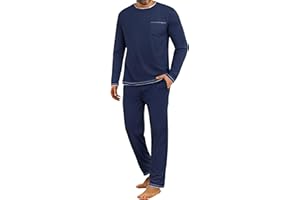 Demegimi Pijama Hombre Invierno Algodon Pijama Hombre Largo Ropa de Dormir Talla Grande de un Solo Color 2 Pieza