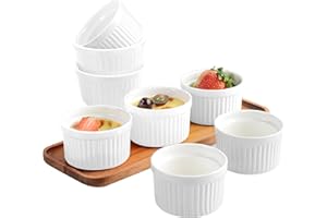 BRISKORE Set di 8 Stampi per Soufflé, stampi lavabili in lavastoviglie in ceramica Pirottini da Soufflé in Ceramica di 200 ml Bowl in Ceramica Bianca per Soufflé, Tortino al Cioccolato, Budini