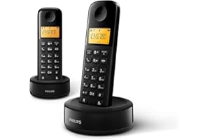 Philips D1602B / 01- Telefono cordless DECT con 2 ricevitori, ampio display (4,1 cm) e ID chiamante - Nero