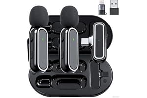 PQV Wireless Lavalier Microphone for iPhone Android Camera USB-C with Charging Case, Noise Canceling Wireless Mini Microphone for YouTube, TikTok, Vlog, Interviews,Video Recording-K64-Electroplated Black