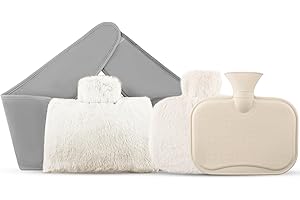 Borsa dell'acqua, BriLumin 3 in 1 Borsa per L'acqua Calda con Fodera in Peluche Morbida Borsa Dell'Acqua Calda in Gomma per Alleviare Il Dolore, Schiena, Collo E Spalle E Calde Notti