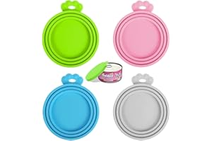 EIYVPRA Couvercle Conserve,4 Pièces Couvercles Silicone de Conserve pour Chien, pour 65 mm/75 mm/85 mm, Universel Couvercle Silicone Réutilisables Chat Chien Nourriture qualité alimentaire Standard