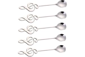ROSEBEAR Cucchiaini da caffè in Acciaio Inox 5 Pezzi Musica Nota Cucchiaio da Dessert, 15cm Cucchiaino Da Tè Cucchiaini da Zucchero Carino Cucchiaio da tavola per Torta, Gelato, Frappè, d'argento