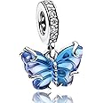 MAKINGTEC 925 Sterling Silver Pendant Beads fit for Pandora Charm Bracelets, Girls Jewelry Beads Women Gift Bracelets and Necklaces, Blue Murano Glass Butterfly Dangle Charm (Blue Butterfly)