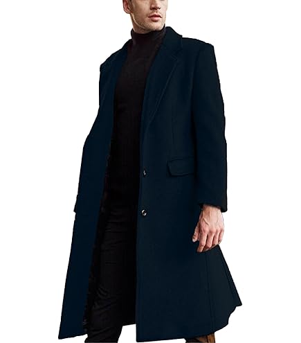 Long Trench Coat Jacket Men's Cotton Autumn Spring Black Hip