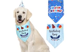 DIIWMME Paquete de 2 bandanas triangulares para perro, bandana ajustable de cumpleaños para mascotas, lavable, pañuelo para perro, bufanda para mascotas, suministros de fiesta de cumpleaños para perros