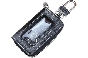 ZHUODINGSEN Unisexe,Clé ChaîNe éTui Pochette ZippéE,éTui Pour Clé De Voiture En Cuir Avec FenêTre Transparent,Motif De Litchi,8cm*5cm*2.2cm,Noir